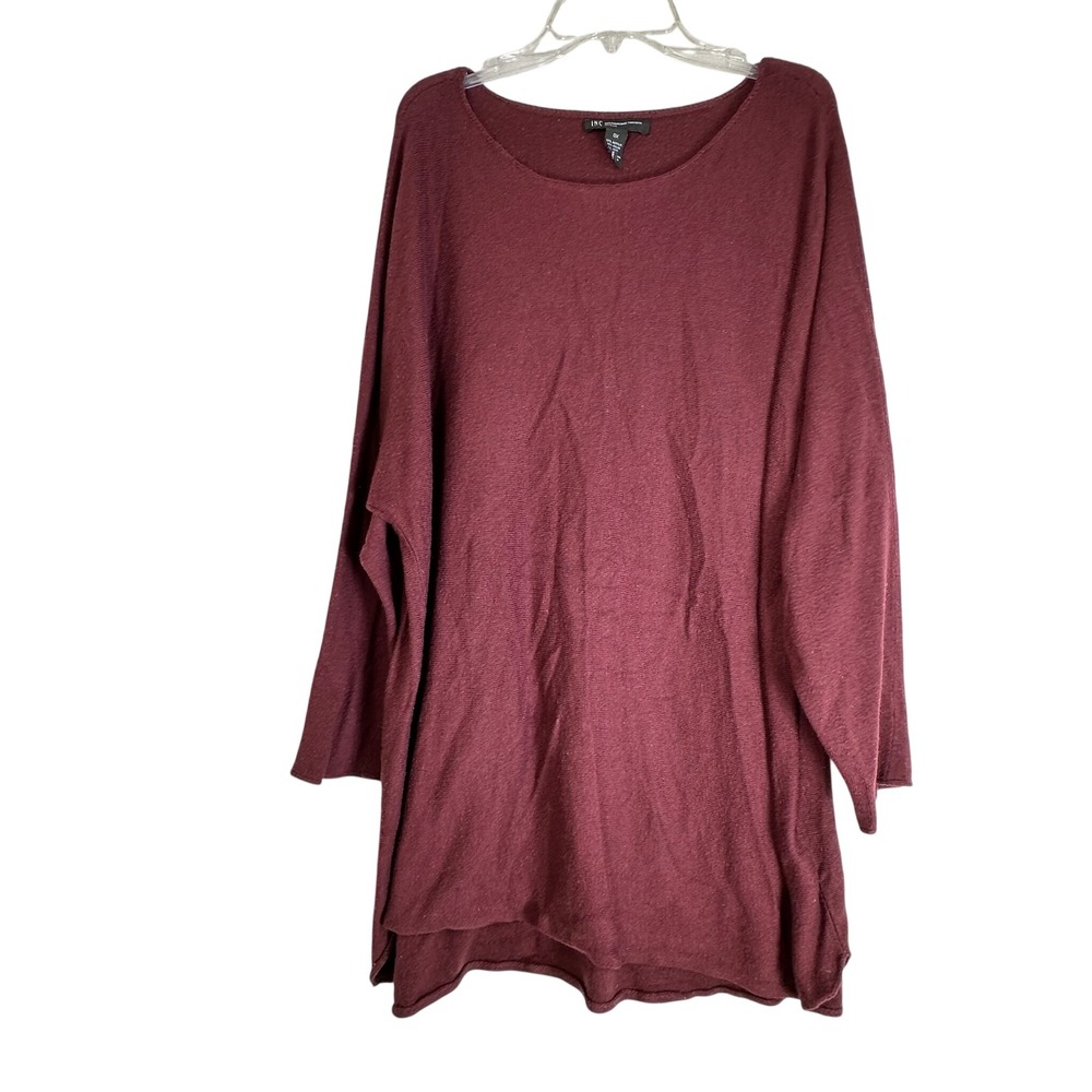 INC International Concepts Woman Burgundy Tunic Sweater 0X Wool Blend Oversized
